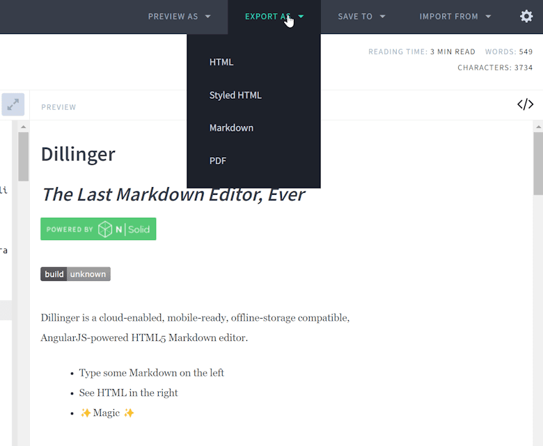Dillinger - 免费且简洁的Markdown在线编辑器