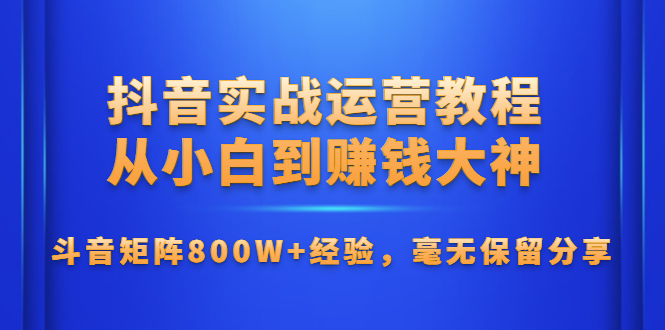 抖音实战运营教程：从小白到赚钱大神，斗音矩阵800W+经验，毫无保留分享-何以博客