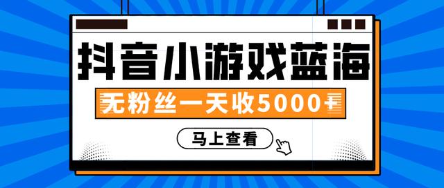 抖音小游戏蓝海项目，无粉丝一天收入5000+-何以博客