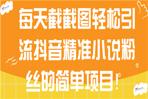 每天截截图轻松引流抖音精准小说粉丝的简单项目！【视频教程】-何以博客