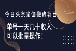 今日头条瑜伽搬砖项目，单号一天几十收入，可以批量操作！-何以博客