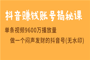 抖音赚钱账号揭秘课 单条视频9600万播放量 做一个闷声发财的抖音号-何以博客