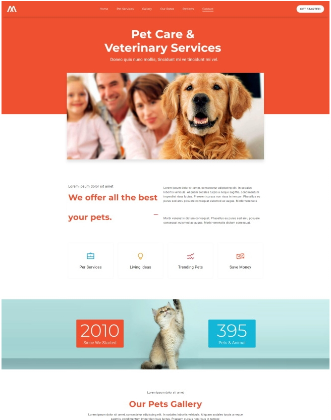 宠物护理服务机构网站模板-何以博客