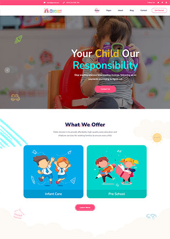 响应式粉色卡通的儿童教育机构网站HTML5模板-何以博客