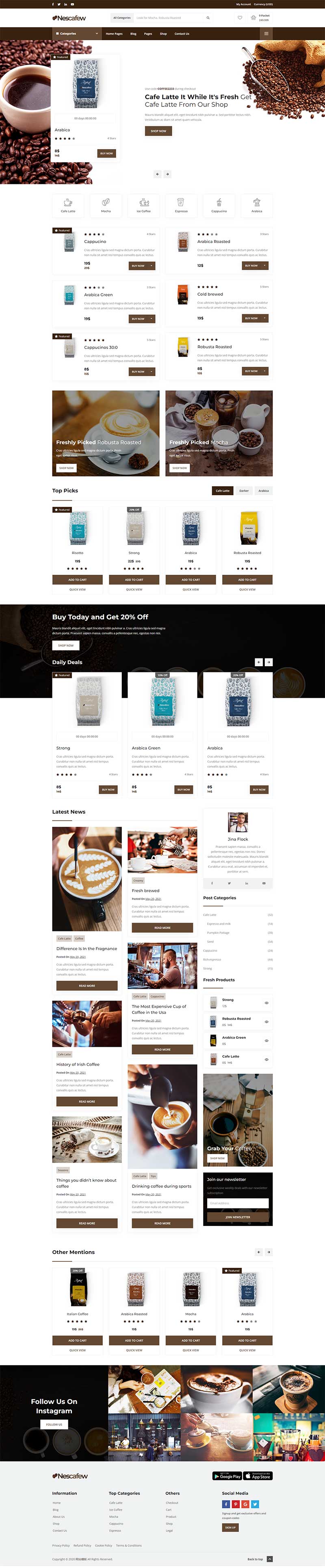 咖啡店铺电商网站模板-何以博客