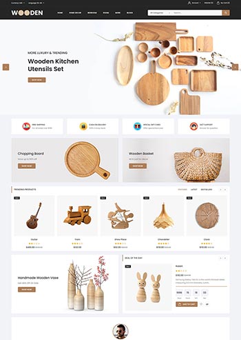 白色简洁的木制工艺品商店网站模板-何以博客
