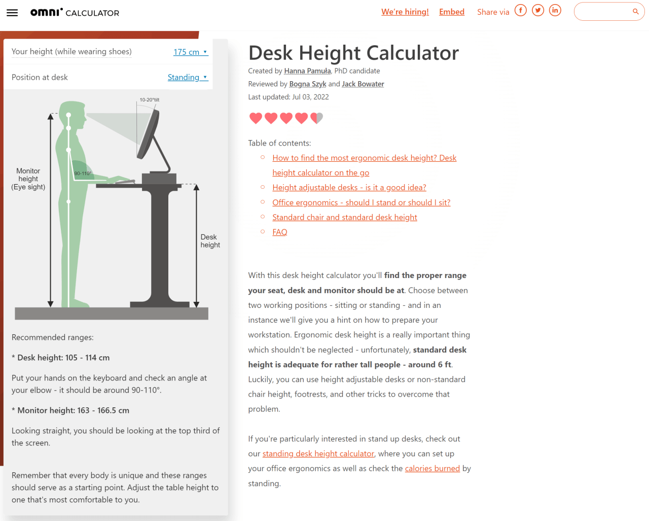 Desk Height Calculator - 办公桌高度设计计算器（设计标准高度办公桌）